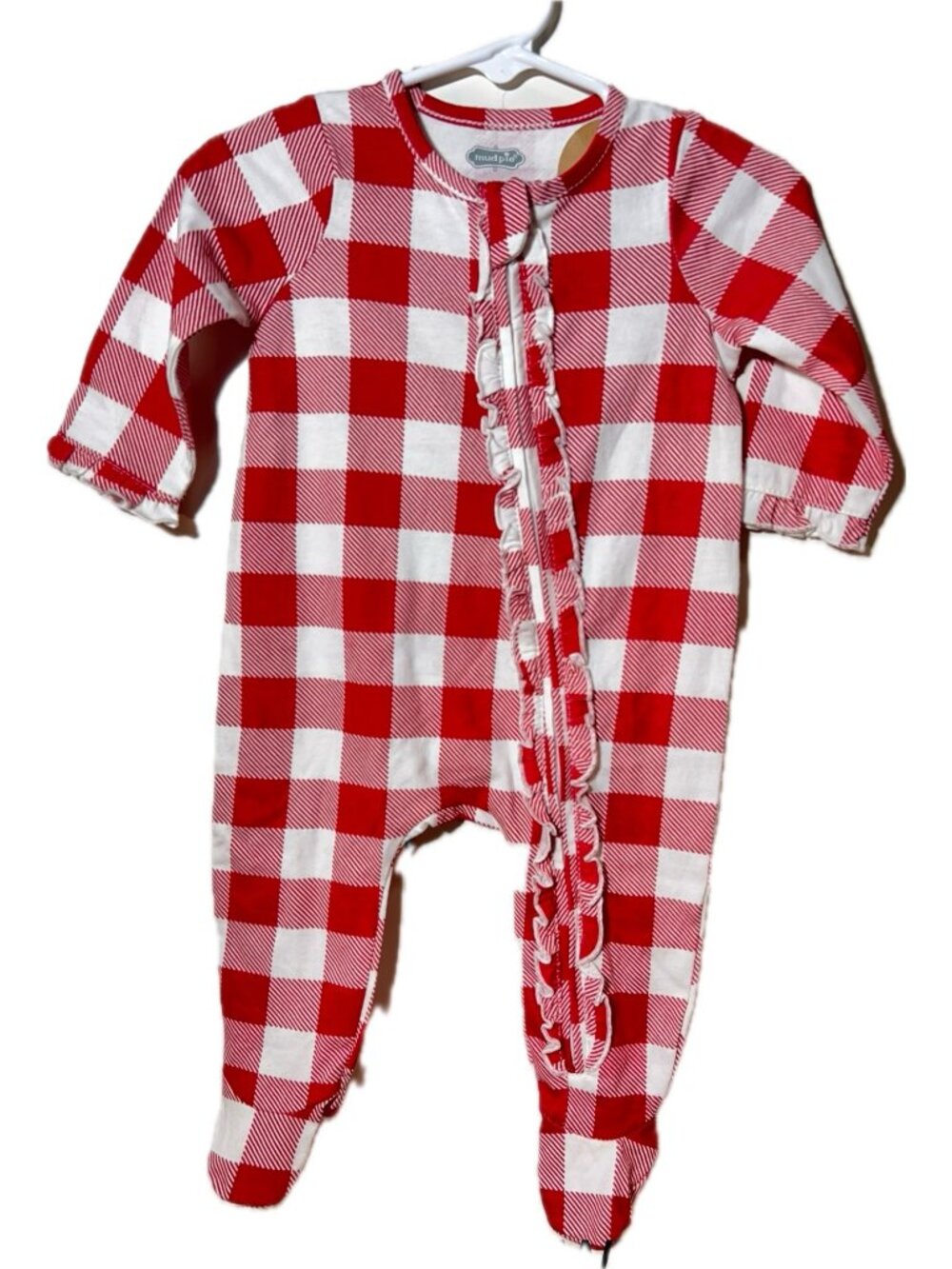 Mud Pie 3m 6m NWT red white buffalo check footed sleeper footie romper Christmas